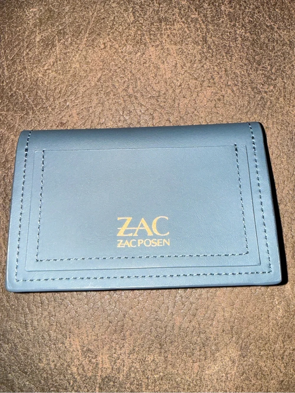 Zac Posen Eartha Grey/Gray Leather Card Wallet with Gold Clasp Hardware